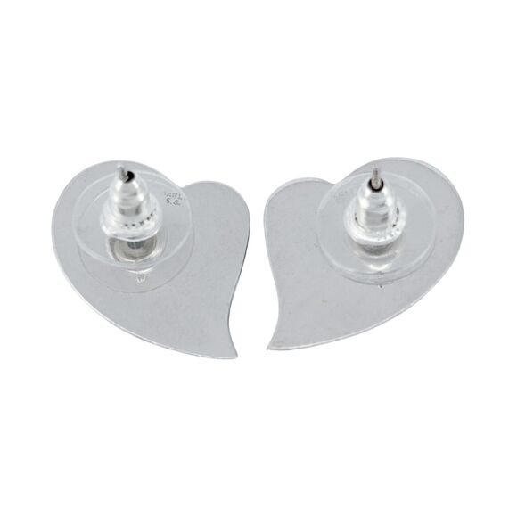 Vintage Carla Sterling Silver 925 Sculpted Scalloped Heart Earrings - Picture 3 of 7